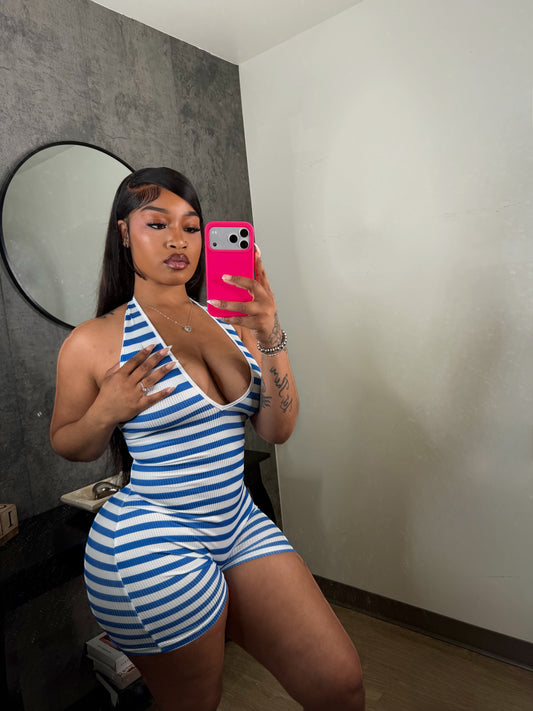 blue striped romper
